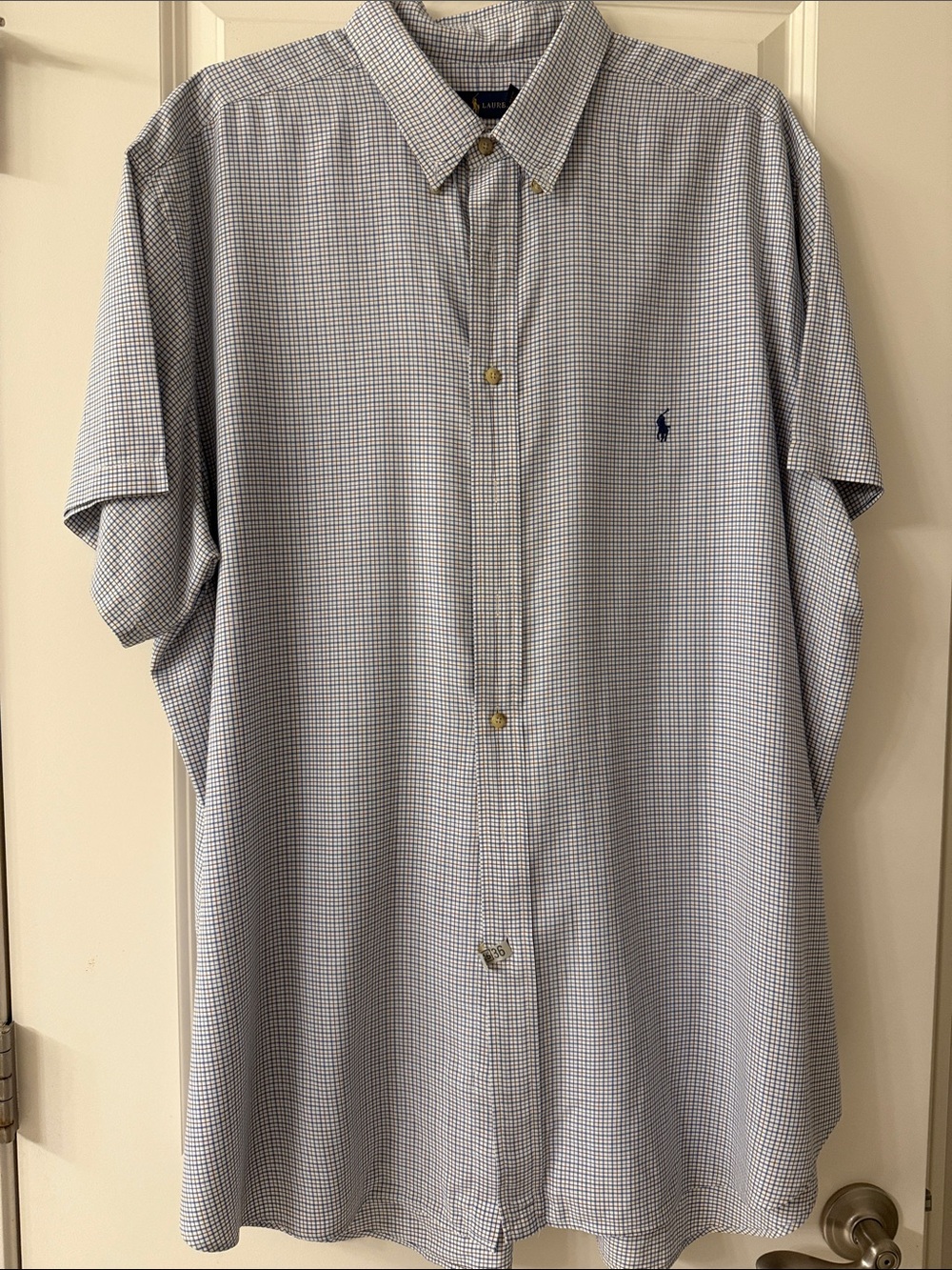 Ralph Lauren Blue and White Micro-Check Short-Sleeve Button-Down Shirt